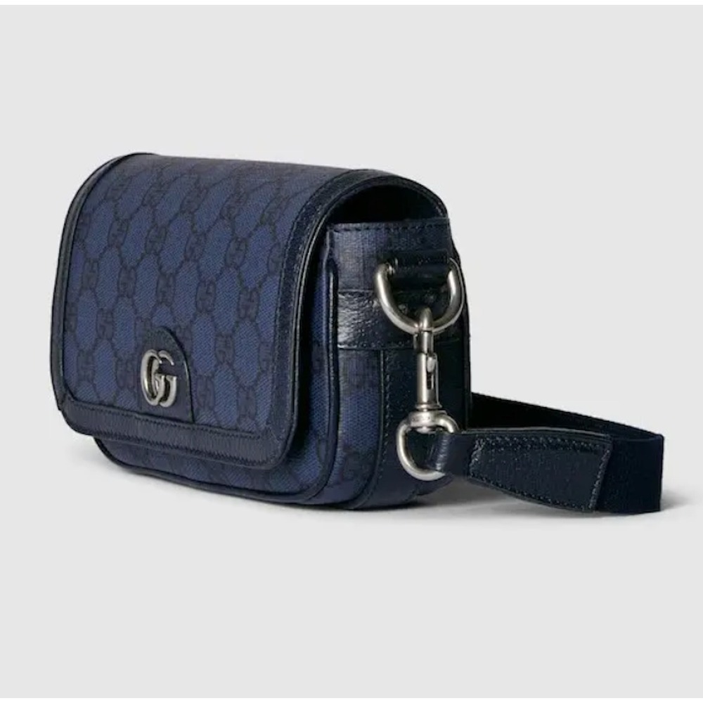 Gucci Ophidia Super Mini Shoulder Bag Navy Blue GG Supreme Canvas 795466 NEW